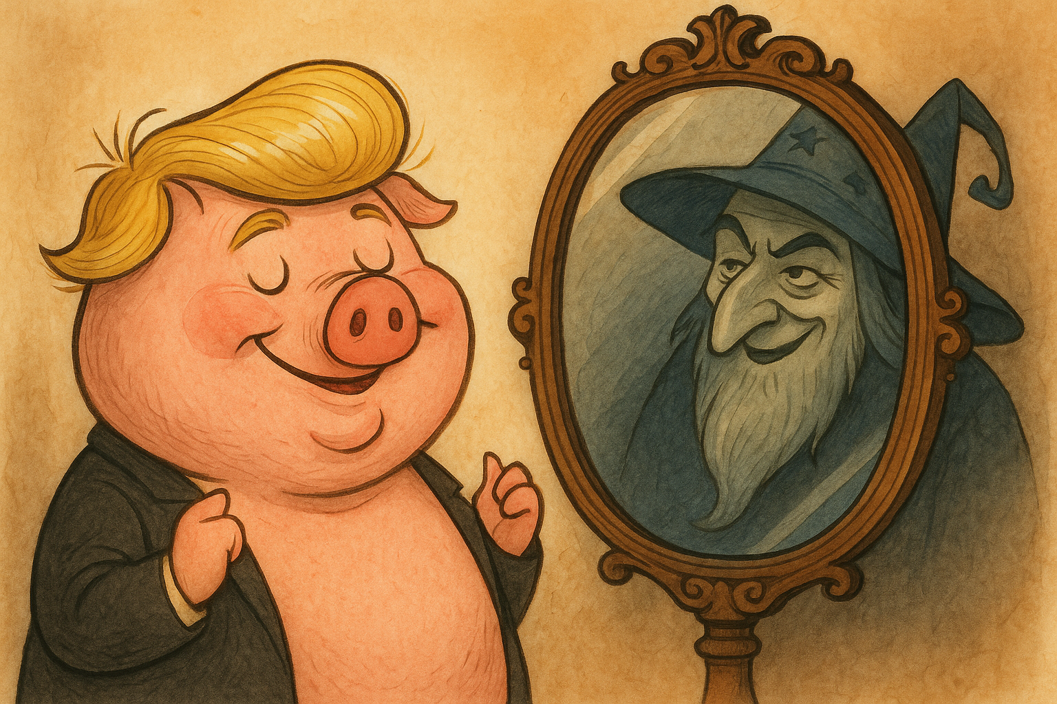 Magic mirror smirking behind Twump